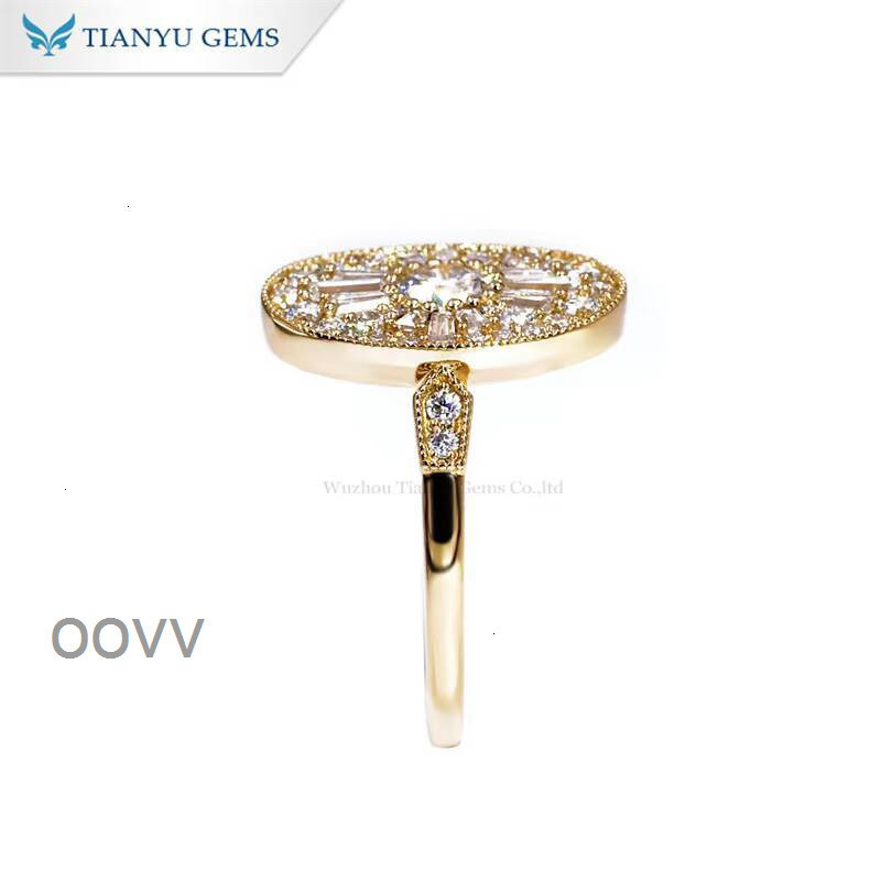 Tianyu Gems 45mm Round and Trapezoid Cut Moissanite 10k14k 18k Yellow Gold Antique Style Jewelry Rings for Women Engagement