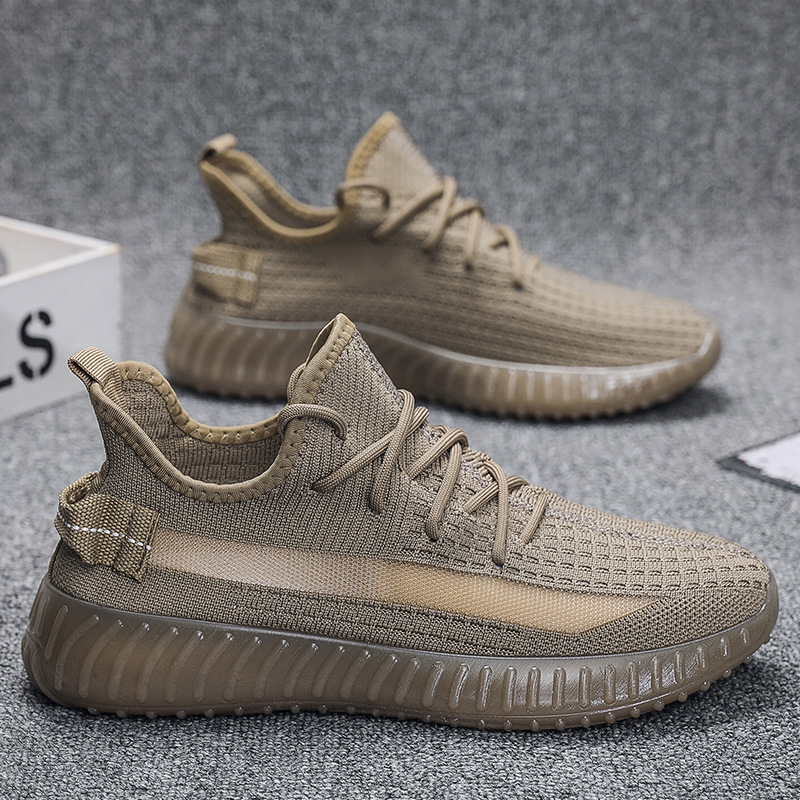 Men's Casual Gray Striped Knit Sneakers With Breathable Upper And Translucent Sole