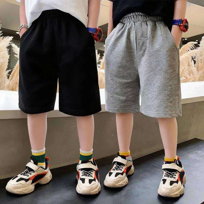 1pcs Kids Shorts Boys Girls Baby Solid Color Casual Pant Summer Children Short Pants Sport Clothing Grey Black 26W0506