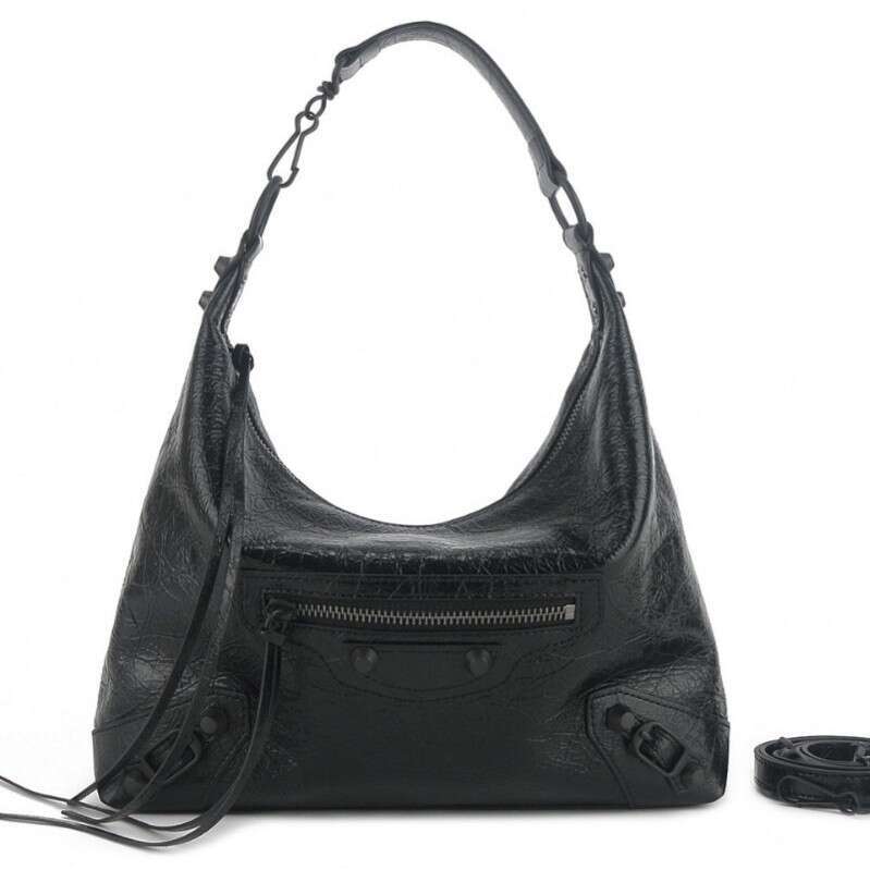 New Oil Wax Leather City Hobo Studded Biker Large Capacity Shoulder Handbag Tote Bag Underarm SENYY