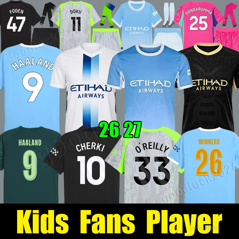 MAN CITY 26 27 soccer jersey football jerseys kit shirt Manchesters HAALAND CHERKI FODEN SAVINHO 25 2026 2027 RODRIGO Kids Super men kids uniforms DONNARUMMA Guehi