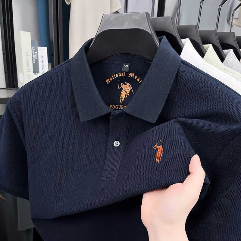Business short-sleeve embroidered solid color T-shirt new mens POLO shirt with a turn-down collar summer casual loose top for men