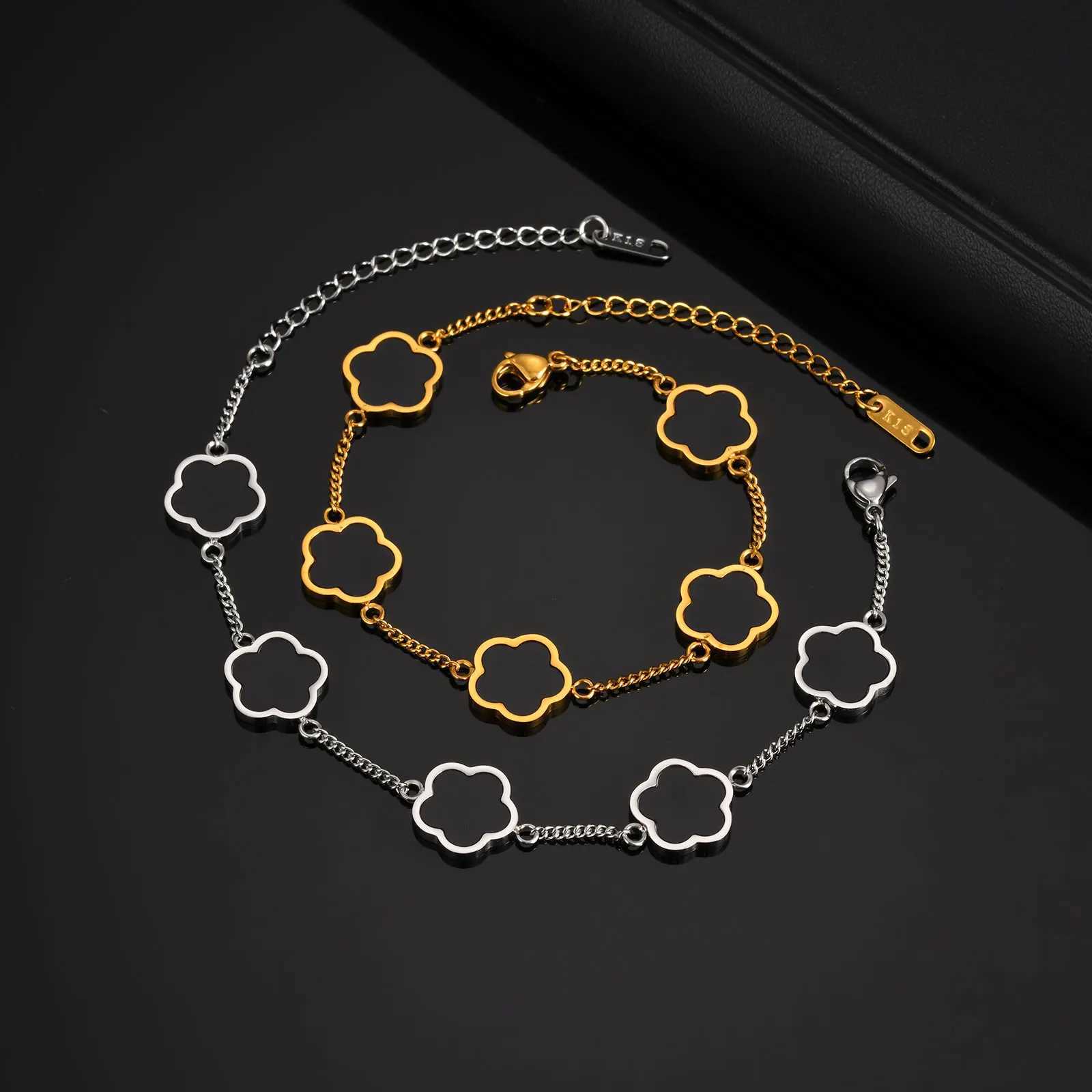 Classic Stainless Steel Bracelet for Men Five Leaf Flower Gold Silver Color Bracelet Fashion Waterproof High Quality Jewelry Z260506 - view 3