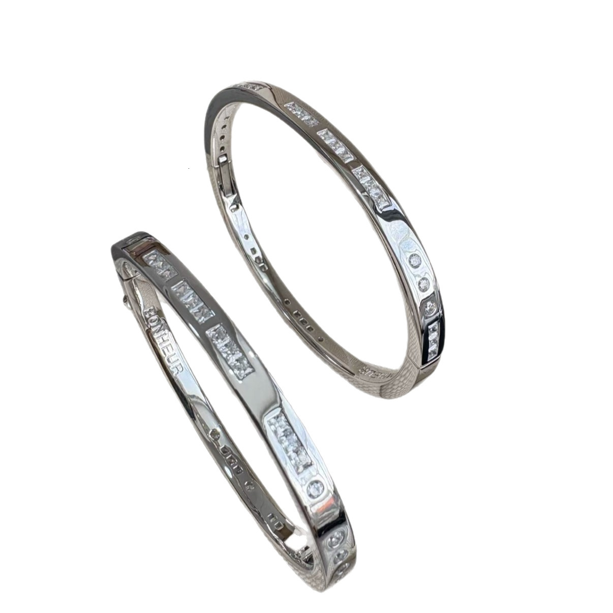 Apmmonaco Jewelry Designer Luxury Woman Men Luxe Bangle Morse Code For Couples In Rose And White Gold Two Tone Bracelet - view 6