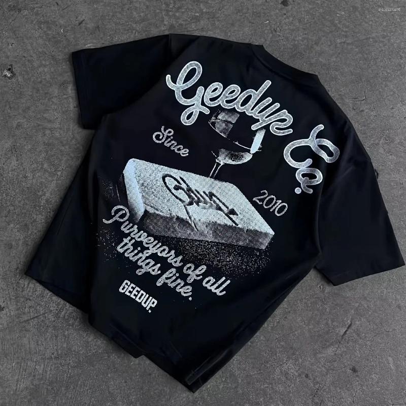 Men's T Shirts Harajuku Retro Streetwear T-Shirt With Geedup Japanese Tees KANJI LETTERING Graphic Vintage Mens Clothing For Summer