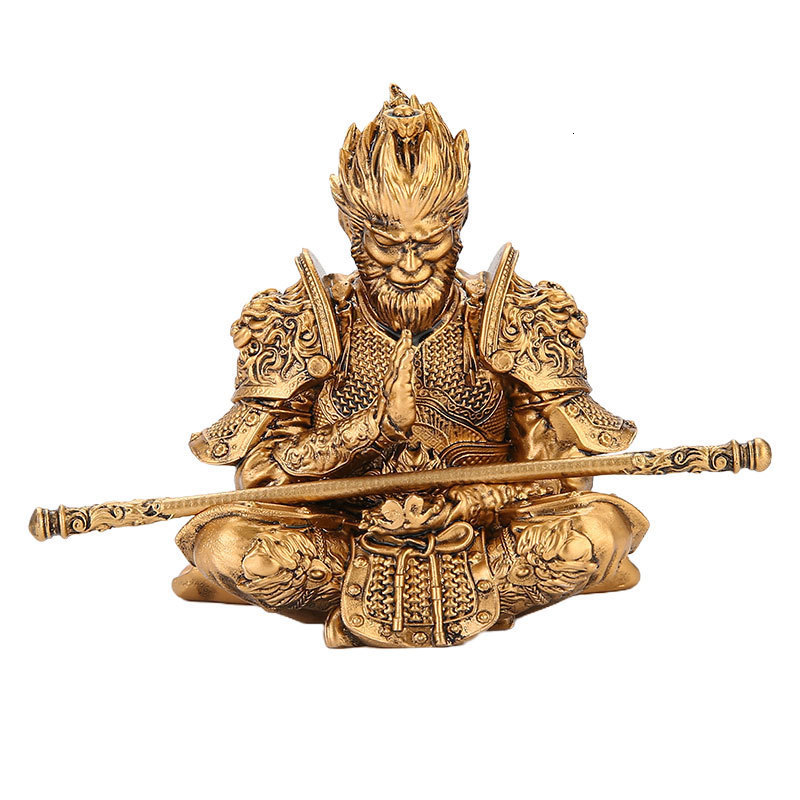 Vibrant Monkey King Figurine - 1 Set Hand-Painted Plastic Car Dashboard Ornament with Golden Hooped Staff 260227
