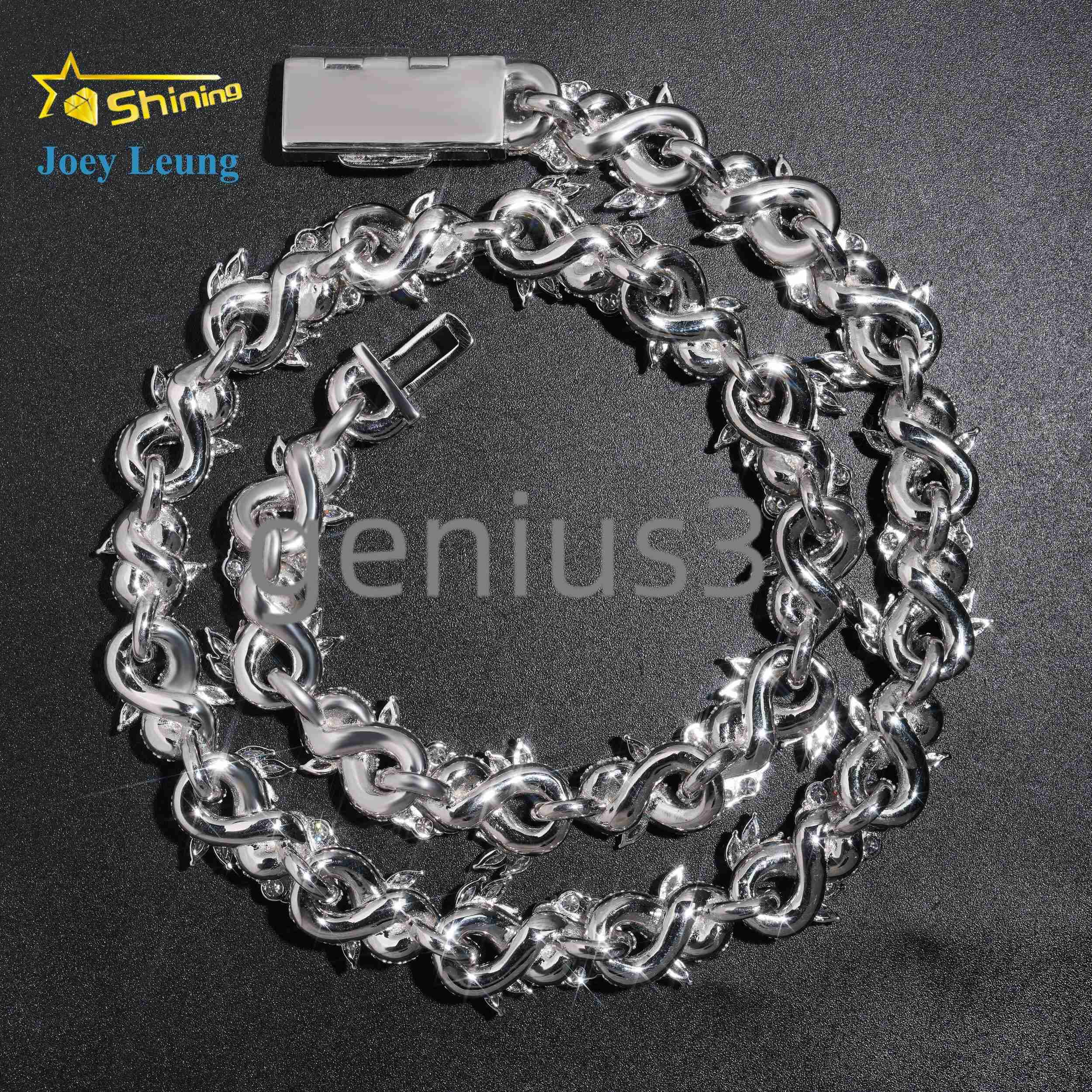 New Custom Design Silver 925 Fashion Luxury Flower Moissanite Diamond Hip Hop Jewelry Iced Out 15MM Cuban Link Chain