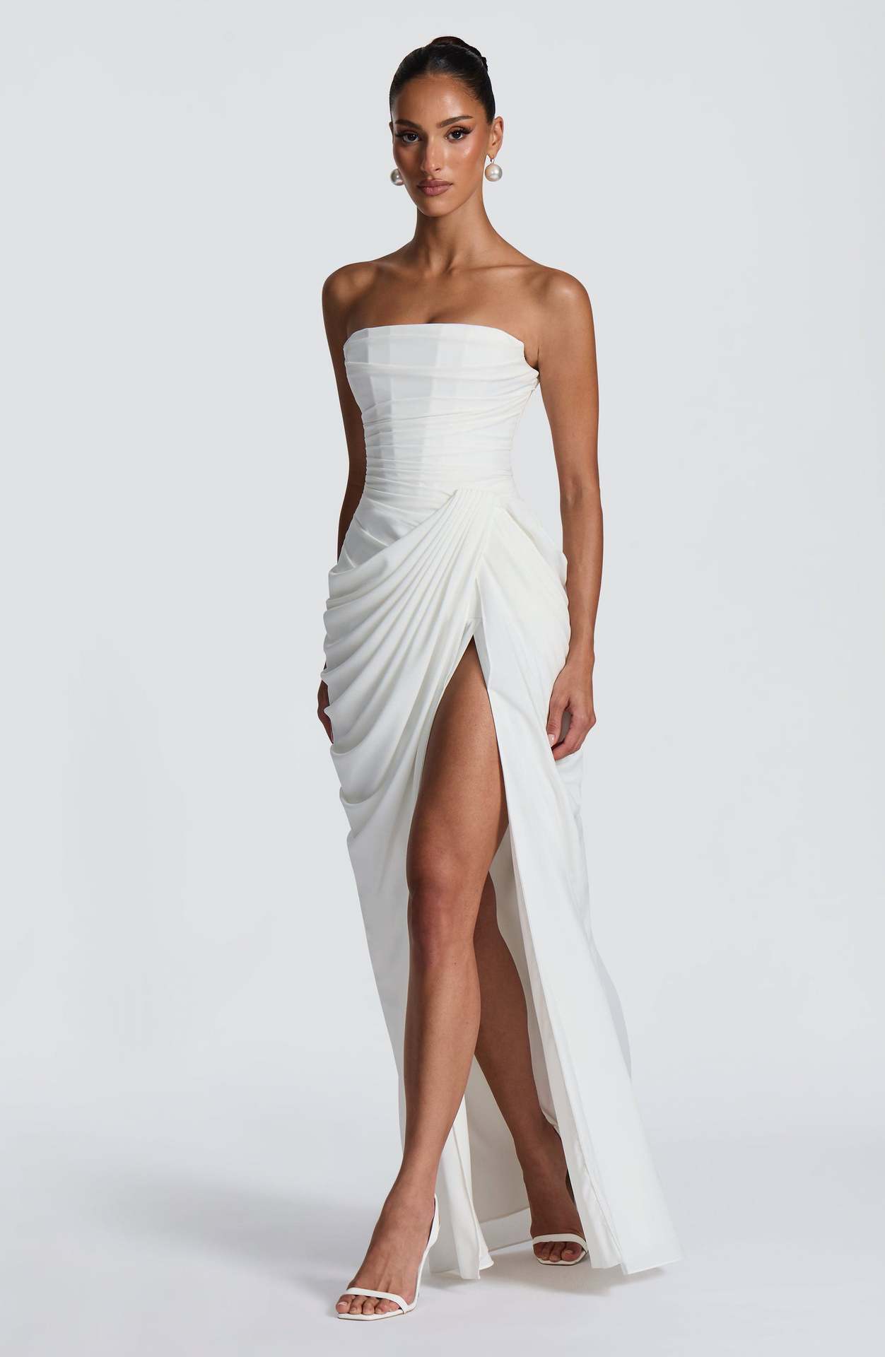 Casual Dresses FL Women Sexy Solid Pleated Strapless Dress Lady Chic Off-shoulder Backless High Waist Split 2026 Evening Party Gown