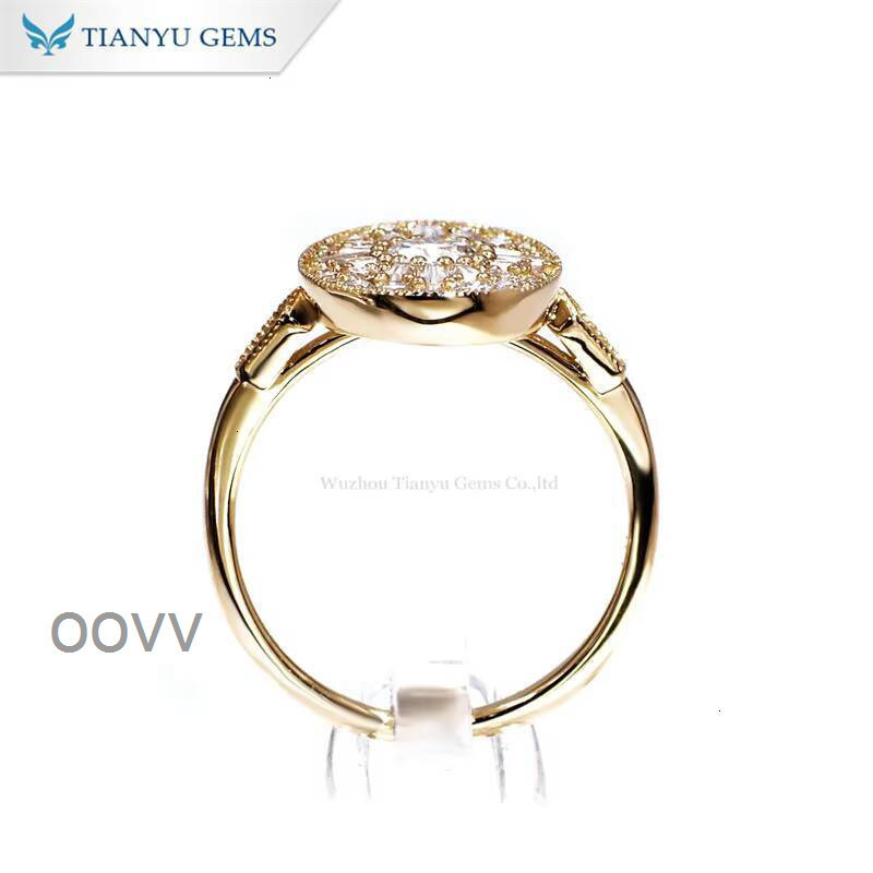 Tianyu Gems 45mm Round and Trapezoid Cut Moissanite 10k14k 18k Yellow Gold Antique Style Jewelry Rings for Women Engagement