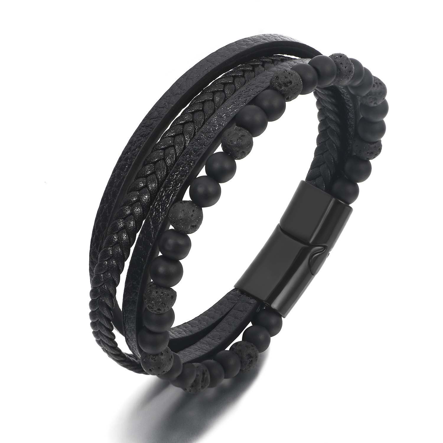 Simple hand woven leather natural Tiger Eye Stone Bracelet volcanic stone beads mens 260122