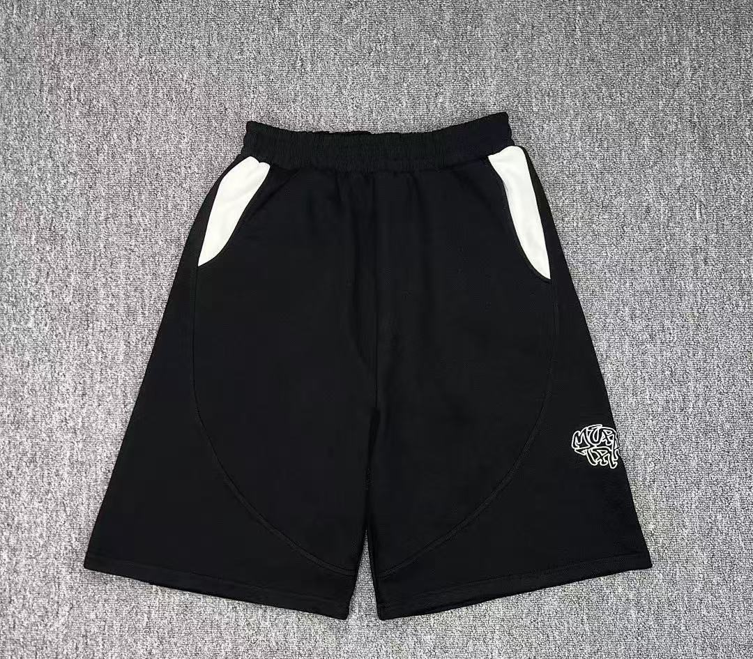 Men's Shorts Black and White Color-block Embroidered Hip-hop Shorts, Cotton Breathable Y2K Knee-length Shorts