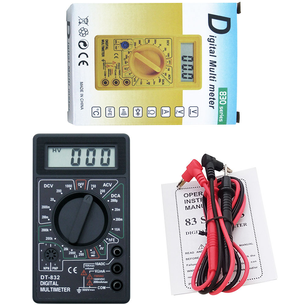 Black DT830D Digital Multimeter with Buzzer Voltage Ampere Meter Test Probe DC AC voltage LCD Multitester Multimetro