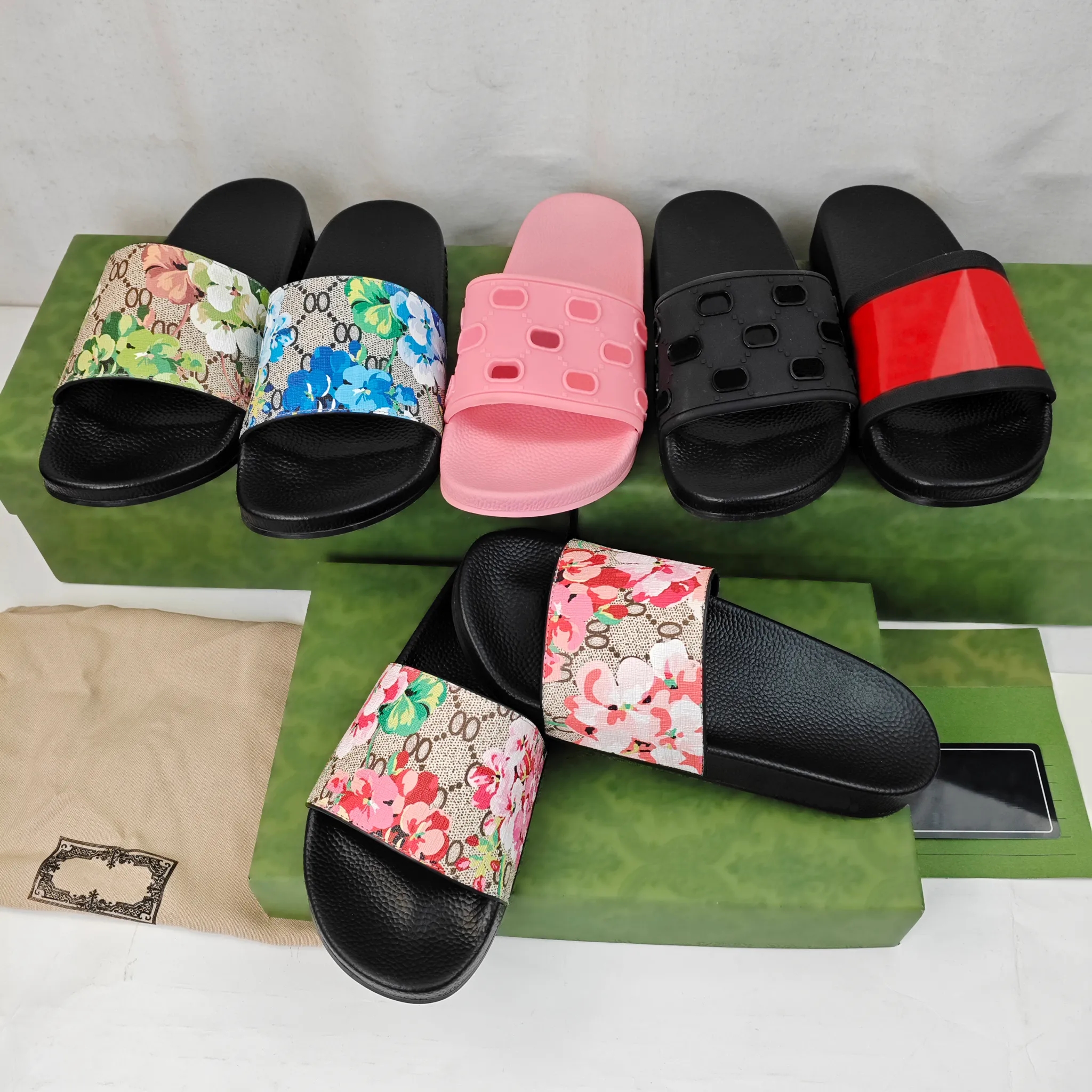 Top Quality Designer Slippers Mens Womens Slides Floral Flat Gear sole Luxury Sliders Summer Beach shoes pantoufles claquettes Rubber Slippers Sl