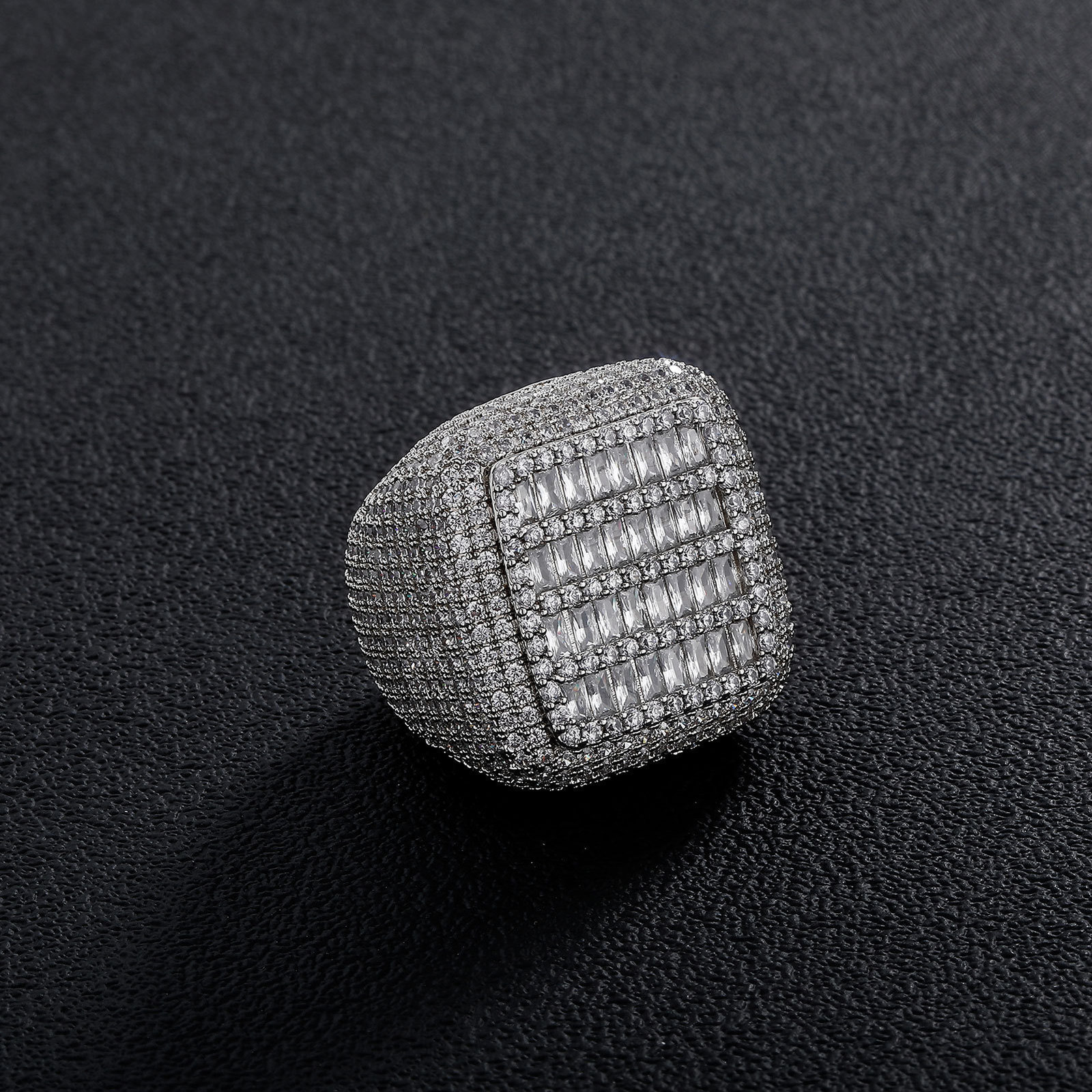 Sparkling Baguette Cut 925 Silver Rings For Men 18K Gold Plated Square Hugu Ring Male Hip Hop Punk Wedding Jewelry 251111