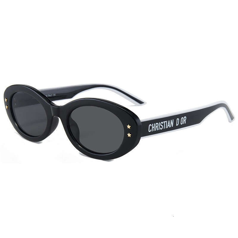 Designer D-Style Retro Oval Sunglasses Rice Stud Flat Lens UV400 Unisex Eyewear