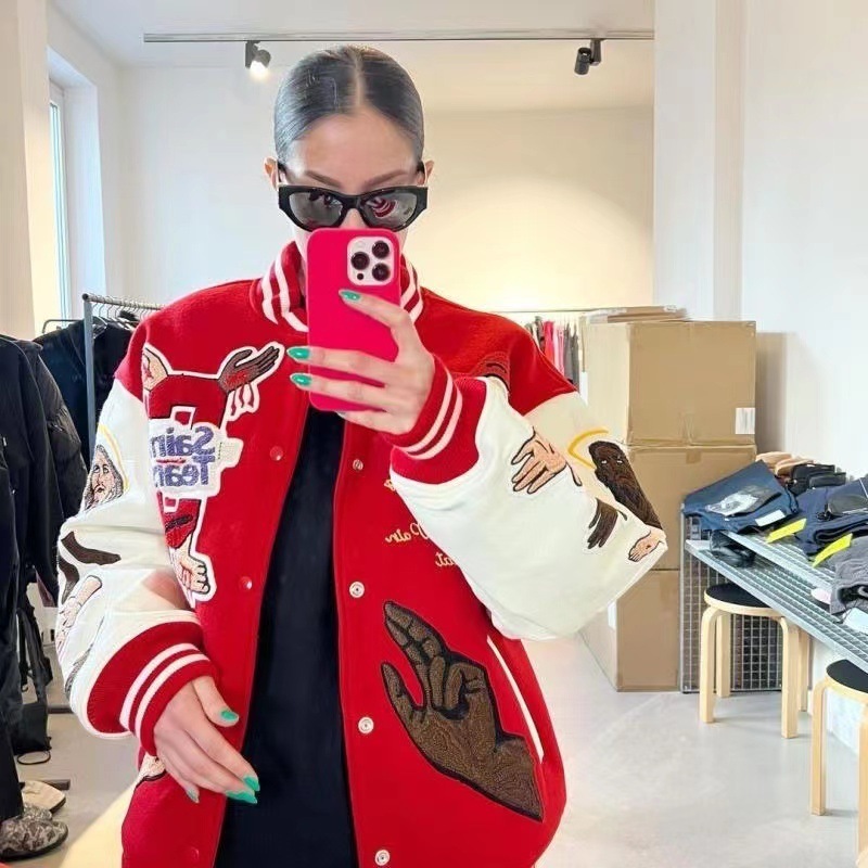 Y2k streetwear loose letter oversized jacket mens fashionable gothic embroidery pattern Harajuku button baseball 251114