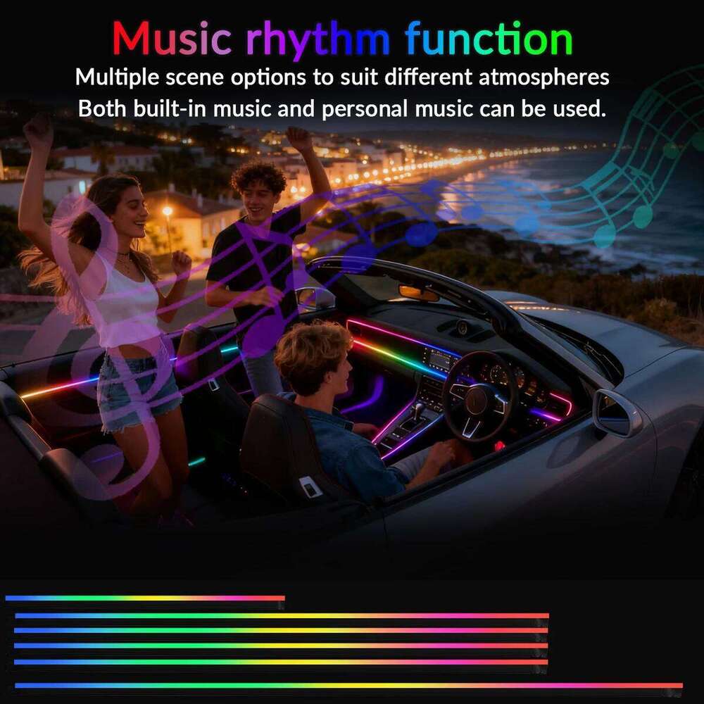 18 in 1 RGB Ambient Kit 64 Color Music APP Dynamic Streamer LED Hidden Acrylic Neon Strip Car Interior Light