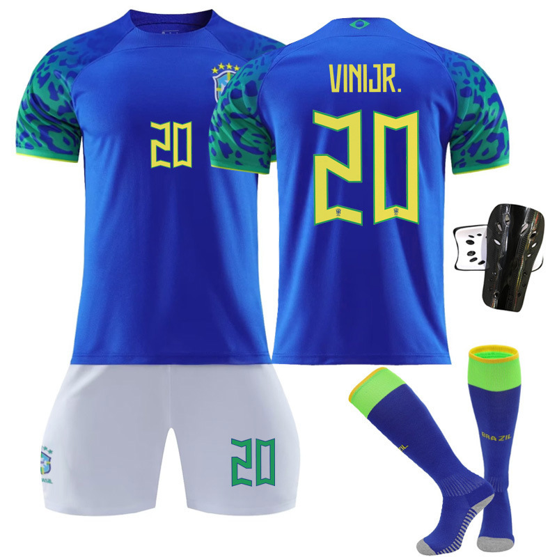 Bestseller Brazil Away Blue No Vin cius Neymar Jesus Jersey Set Football Uniform Ddmysat