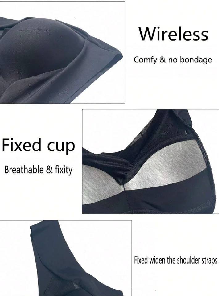 B144 Women's Plus Size Sexy Light Blue Wireless Middle Mold Cup Sport Bras - 3-Pack Seamless Triangle Bralettes, Lace Padless Tops - view 6