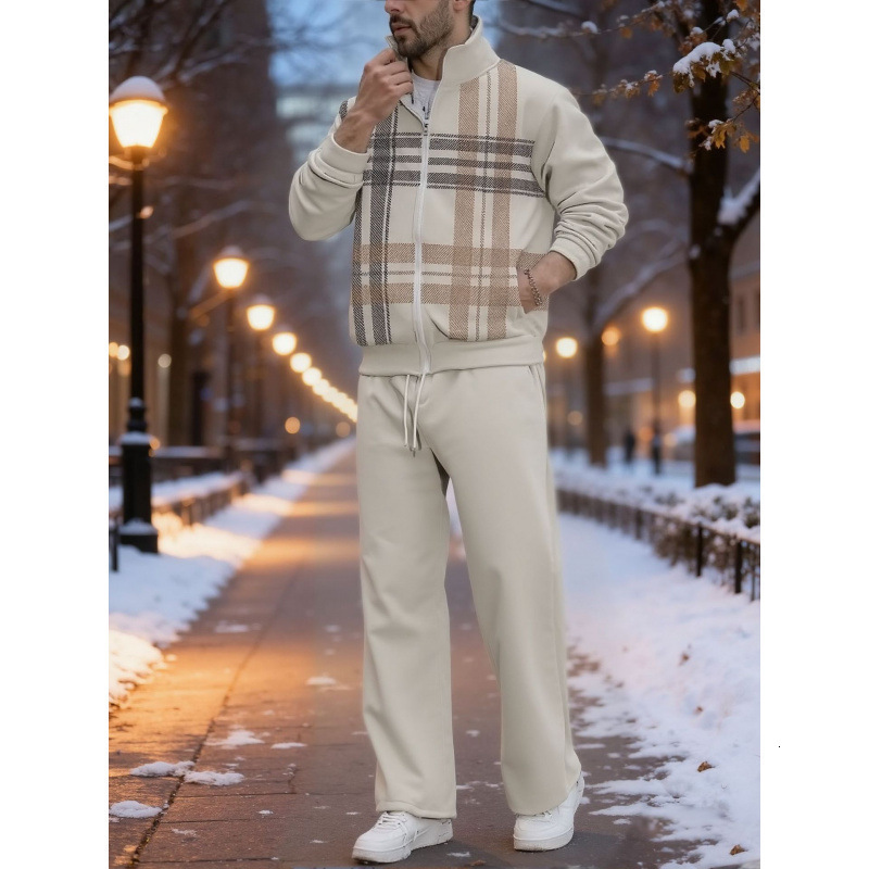 2026 Mens Zipper Jacket and Pants Casual Sports AutumnWinter Suit Summer Tech Print 260227