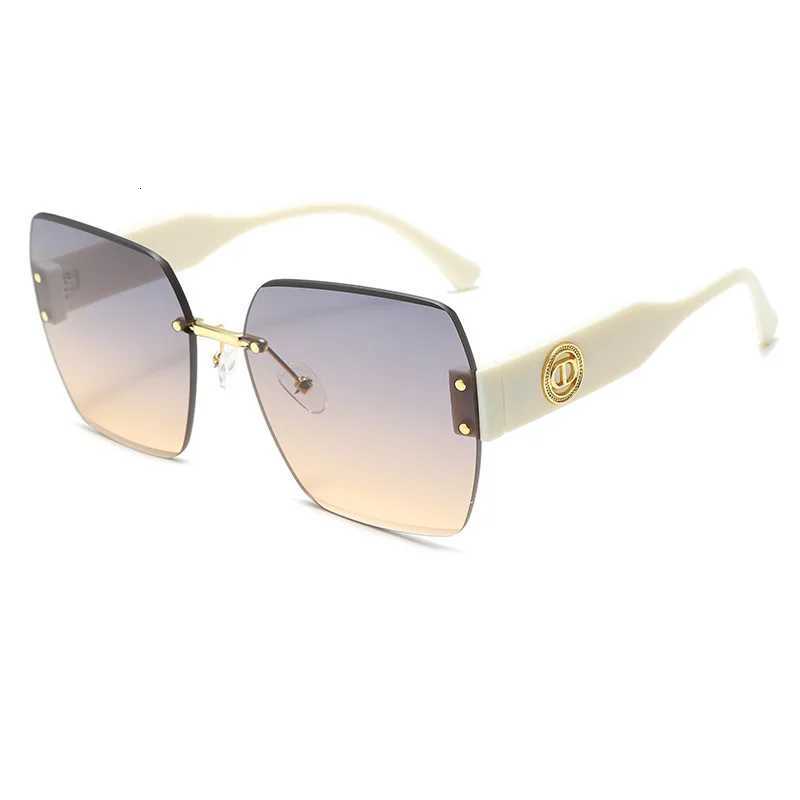 New fashion high value rimless trimmed sunglasses female male ins elegant big frame tide sunglasses round face street glasses Z260506