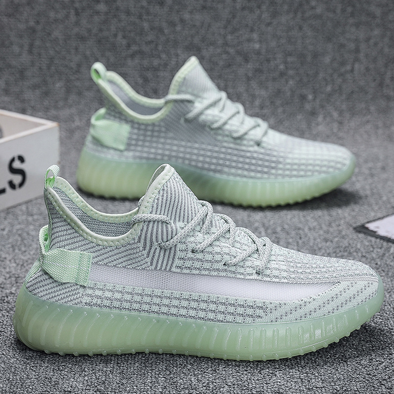 Men's Casual Gray Striped Knit Sneakers With Breathable Upper And Translucent Sole