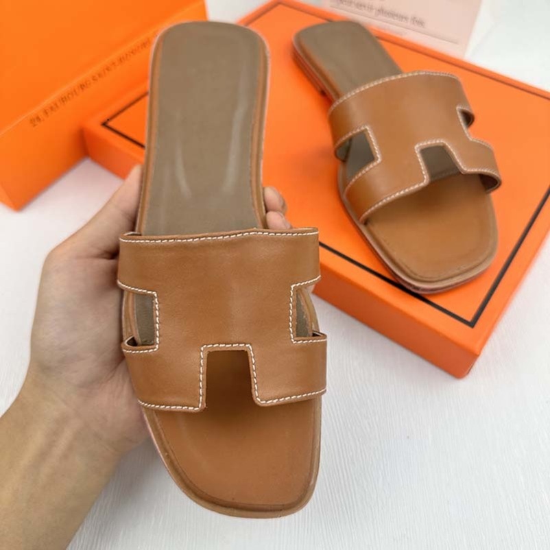 Slippers Designer Slides Women Sandals Leather Flats Ladies Room Outdoor Classic S P House Design Sandale Black Brown Slides Woman Sliders 35-42 02