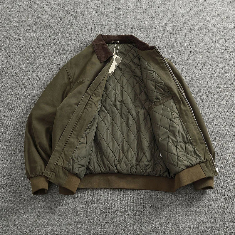 Vintage American casual cargo jacket mens corduroy patchwork neckline flight jacket cotton jacket top 260430