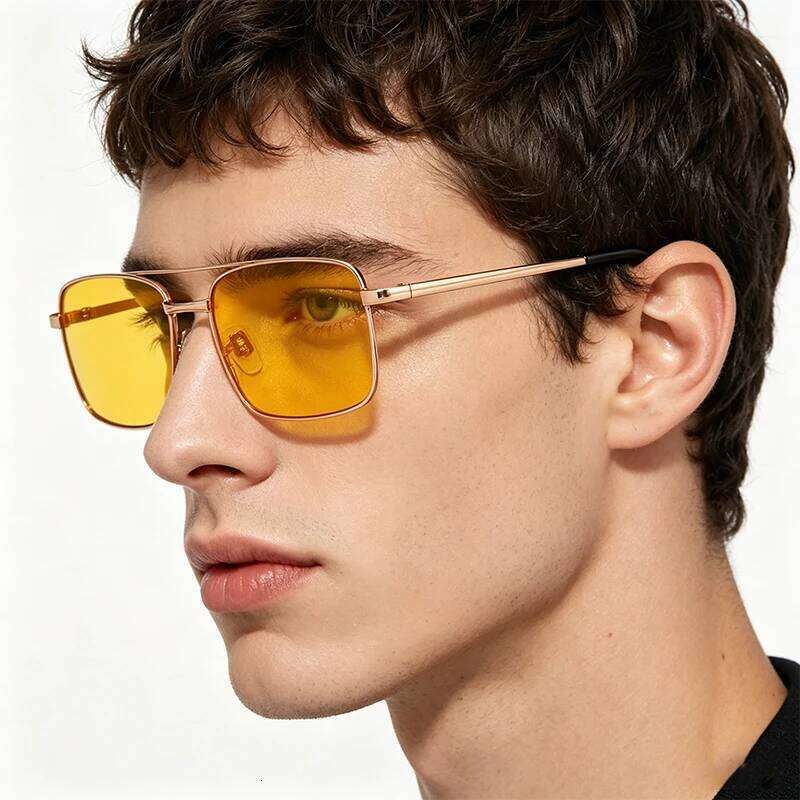 Rectangular Night Vision Polarized Sunglasses for Men Women Fashion Trend Vintage Driving Yellow Square Sun Glasses Eyewear 2026 26Y0506