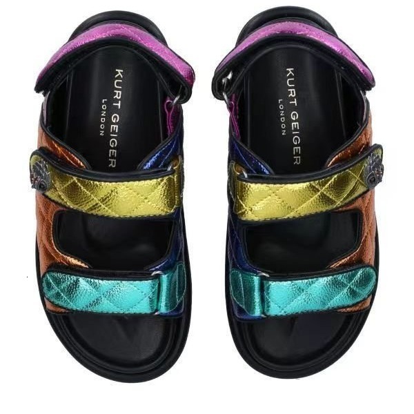 Designer shoe European and American Style New Round Toe Velcro for Women, Large Size, Colorful Thick-Soled Beach Sandals
