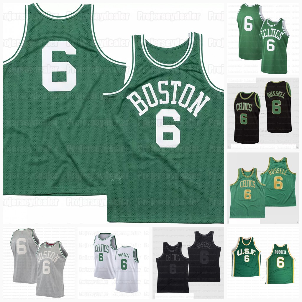 Custom 1962-63 Bill Basketball 6 Russell Jerseys Stitched White Green Black Retro Russell Legend Vintage Jersey Size S-XXXL man women youth kids