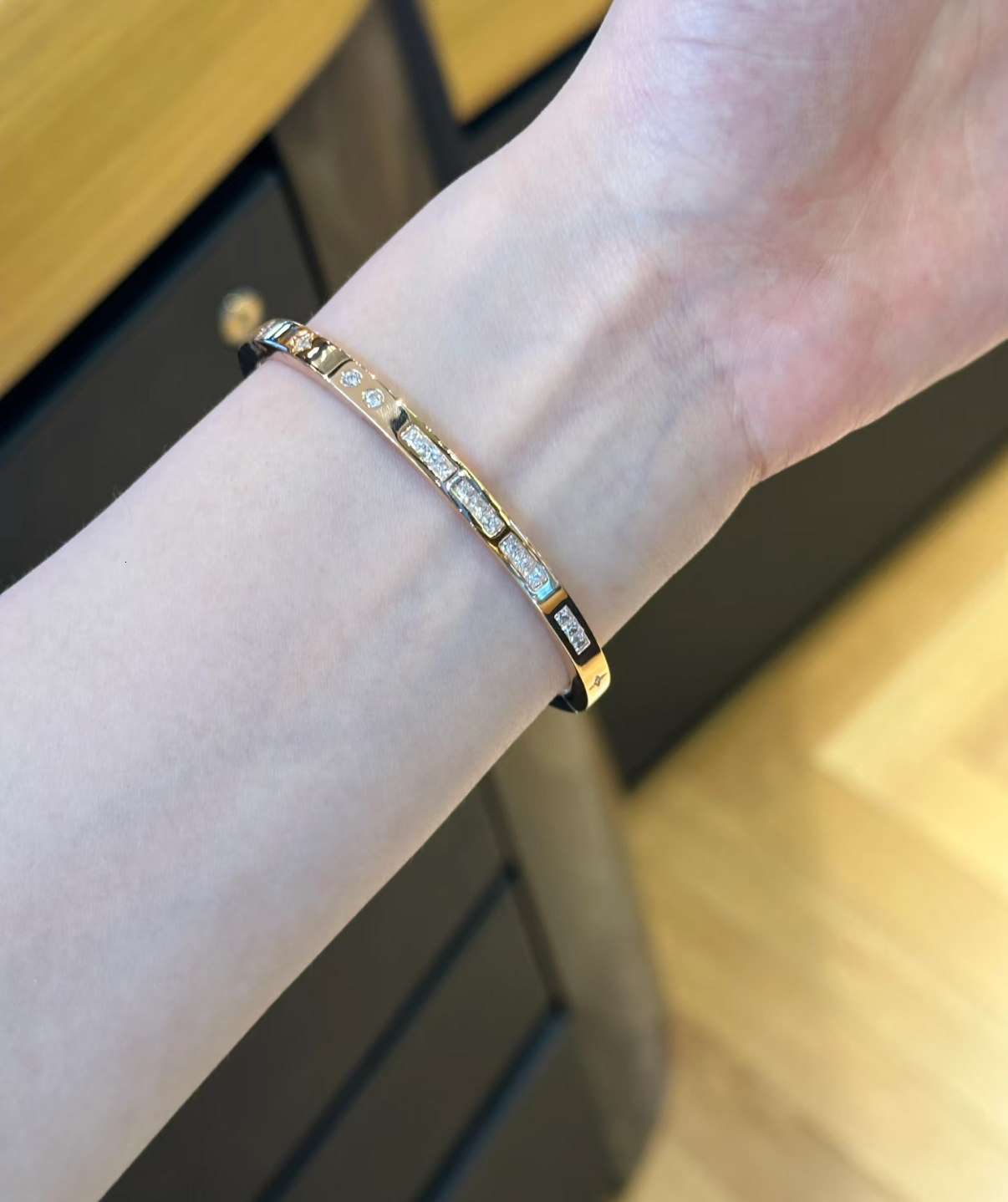 Apmmonaco Jewelry Designer Luxury Woman Men Luxe Bangle Morse Code For Couples In Rose And White Gold Two Tone Bracelet - view 7