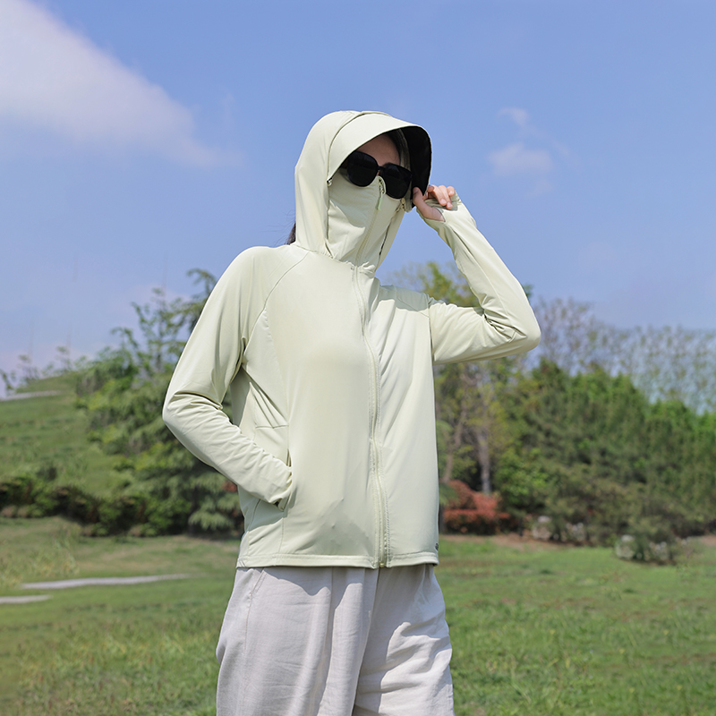 Wholesale customized breathable full zipper sun protection hooded sweatshirt, suitable for women's outdoor hiking and running sun protection clot