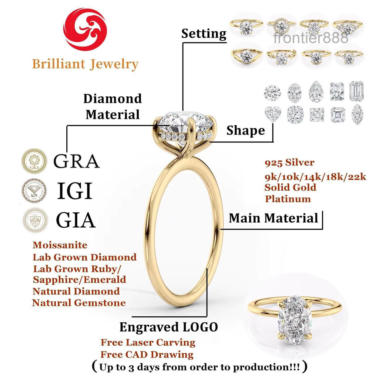 4CT 5CT High Quality Three Stone Lab Created Diamond Ring Custom 14k 18k Gold IGI Certified Lab Grown Diamond Rings for Women