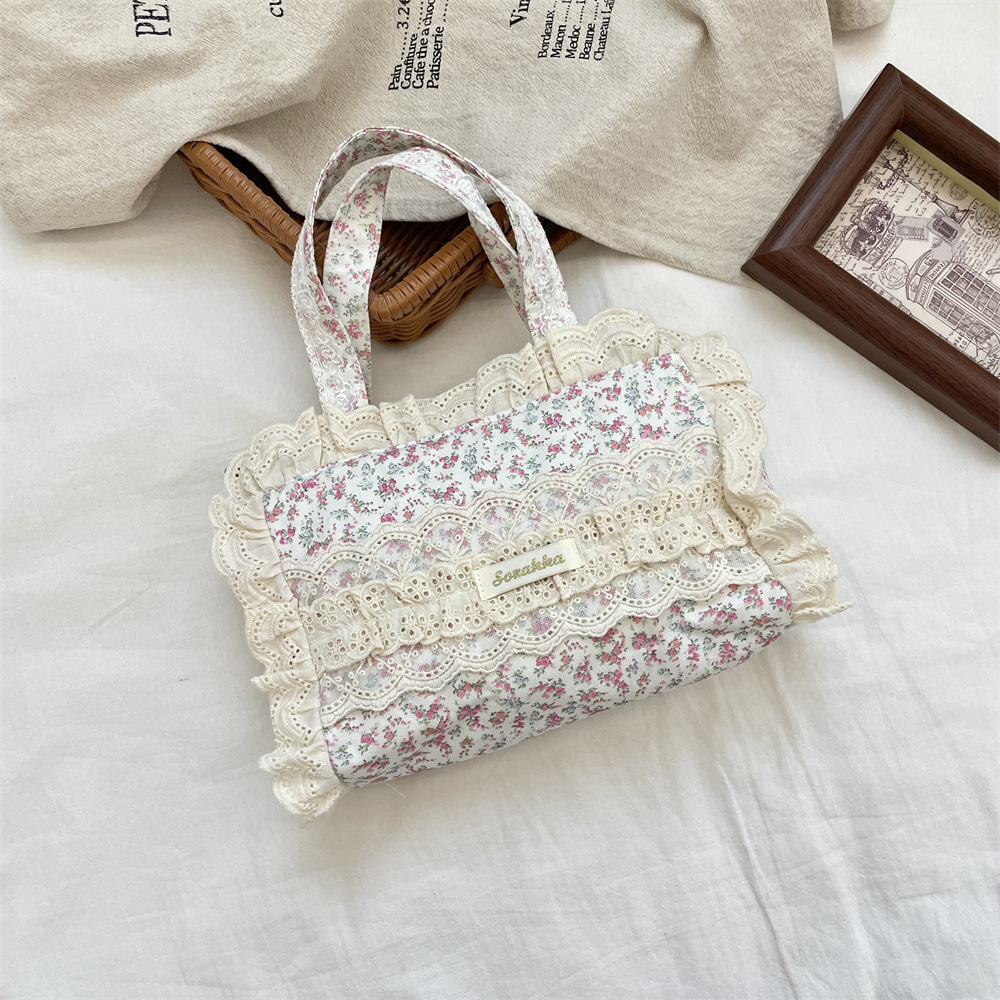 JIAERDI Sweet Lace Y2k Hand Bag Women Girls Bow Cute Canvas Bucket Bag Female Harajuku Fairycore Messenger Bag Bolso Mujer 240810