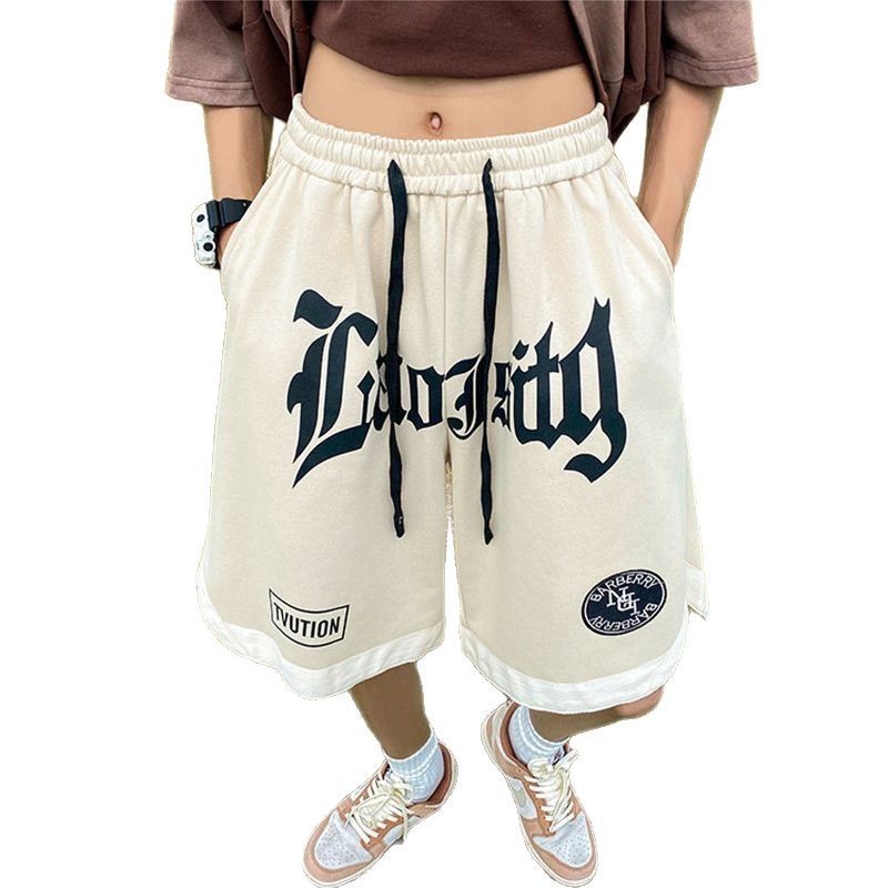 American Letter Basketball Shorts, Men's Thin Loose Streetwear, Plus Size Casual 5 Inch Shorts for Training Running Sports