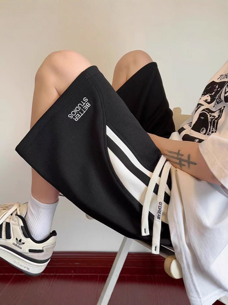American Embroidered Striped Shorts, Summer Loose Versatile Sports 5-inch Pants, Trendy Casual Bottoms