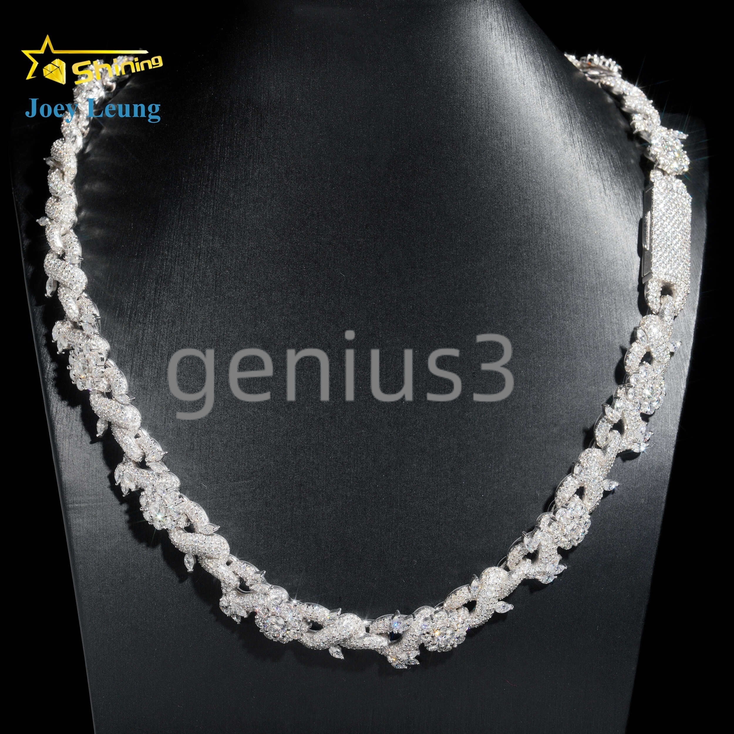 New Custom Design Silver 925 Fashion Luxury Flower Moissanite Diamond Hip Hop Jewelry Iced Out 15MM Cuban Link Chain