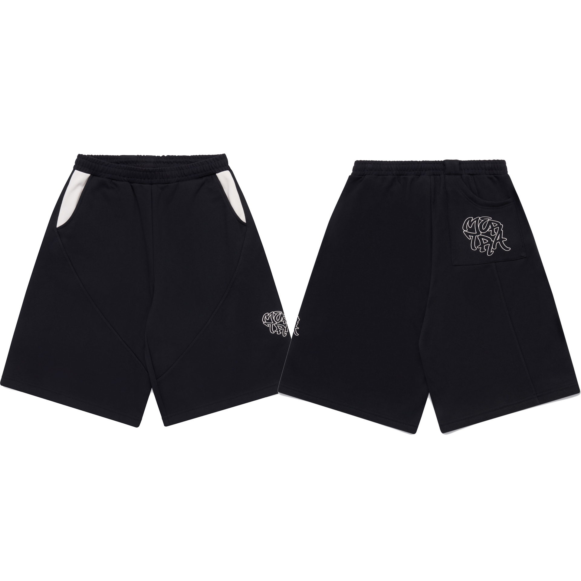 Men's Shorts Black and White Color-block Embroidered Hip-hop Shorts, Cotton Breathable Y2K Knee-length Shorts