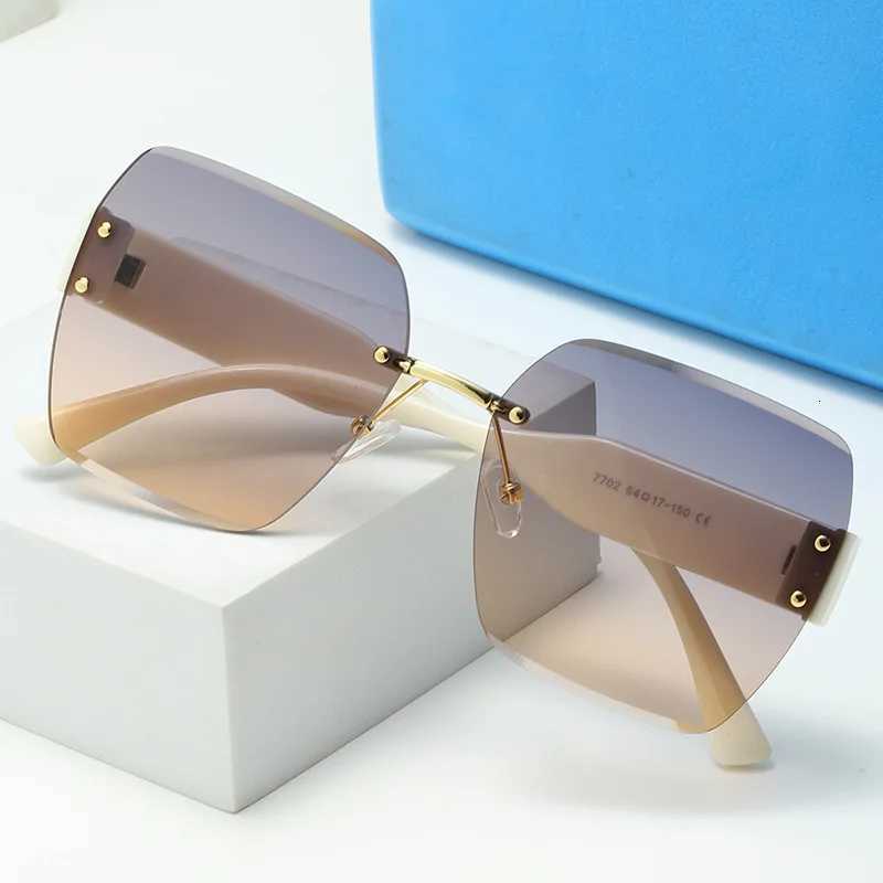 New fashion high value rimless trimmed sunglasses female male ins elegant big frame tide sunglasses round face street glasses Z260506