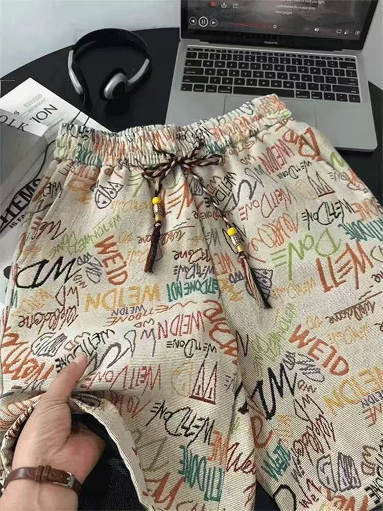 Men's Printed Ice Silk Beach Shorts, Thin Plus Size Casual 5 Inch Pants, Quick Dry Trousers for Drifting, European & American Style