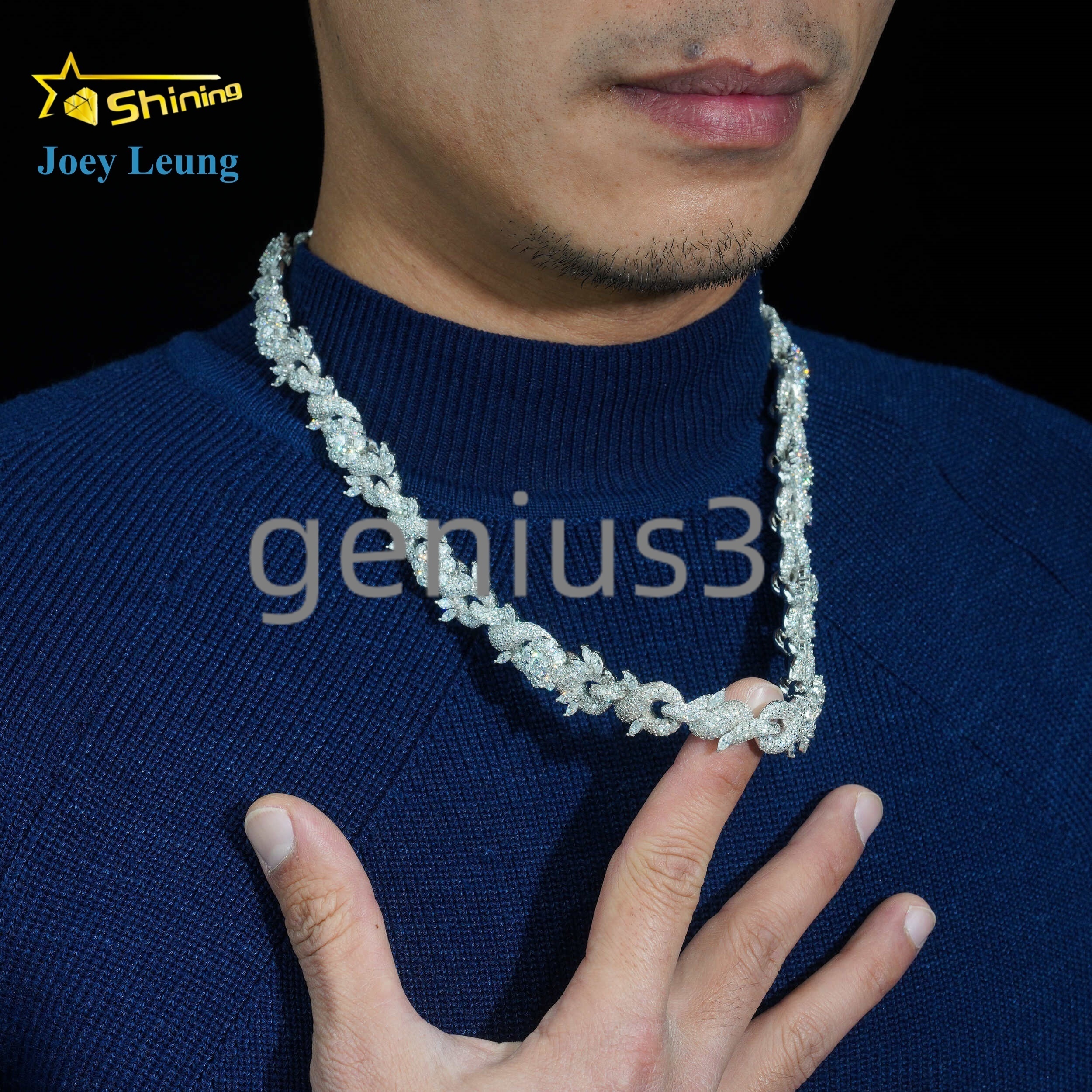New Custom Design Silver 925 Fashion Luxury Flower Moissanite Diamond Hip Hop Jewelry Iced Out 15MM Cuban Link Chain