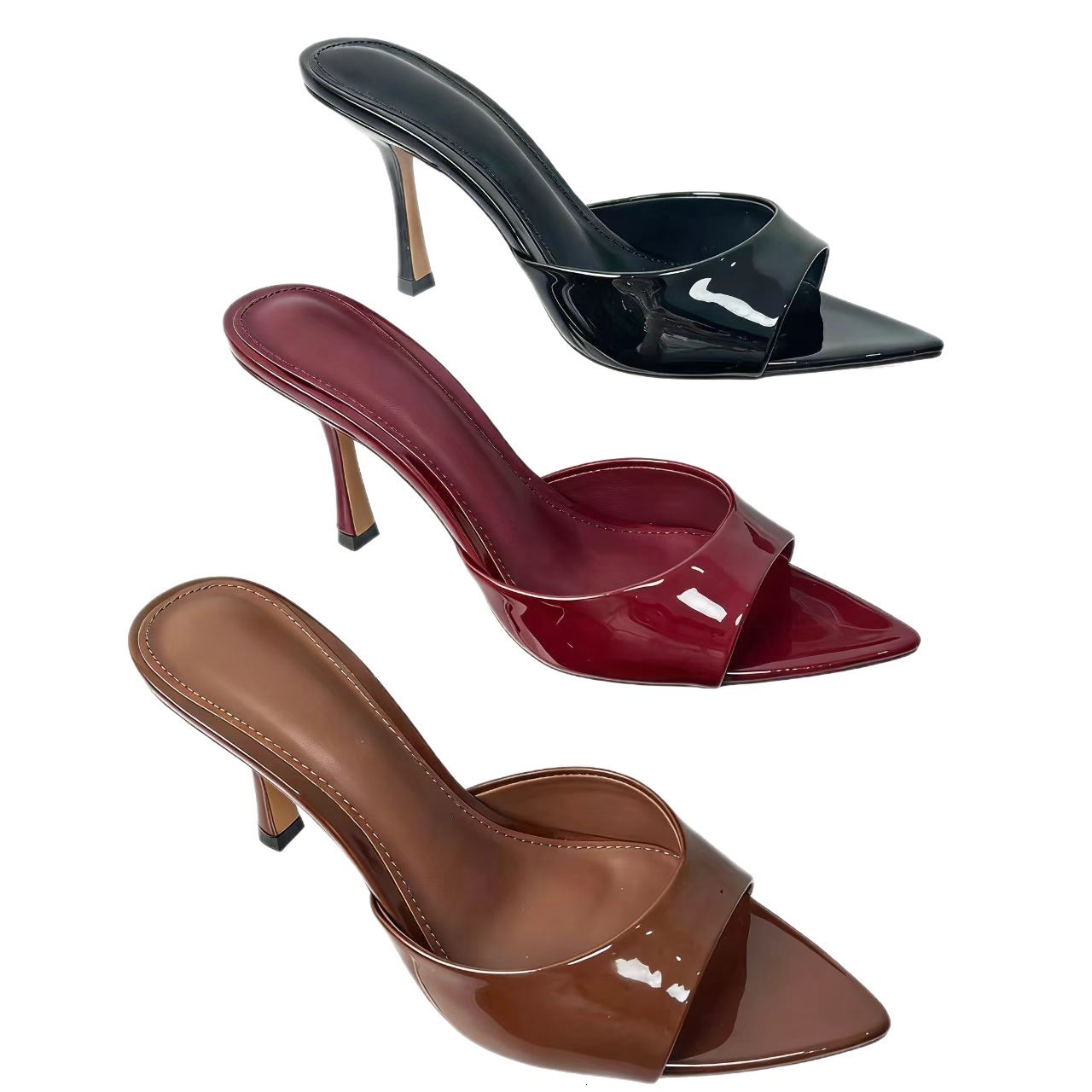 Pointed Toe Thin Kitten Heel Slippers Summer Open Toe Flip-flops Low Heel Wear Non-slip Thin Heel Womens Shoes 251226