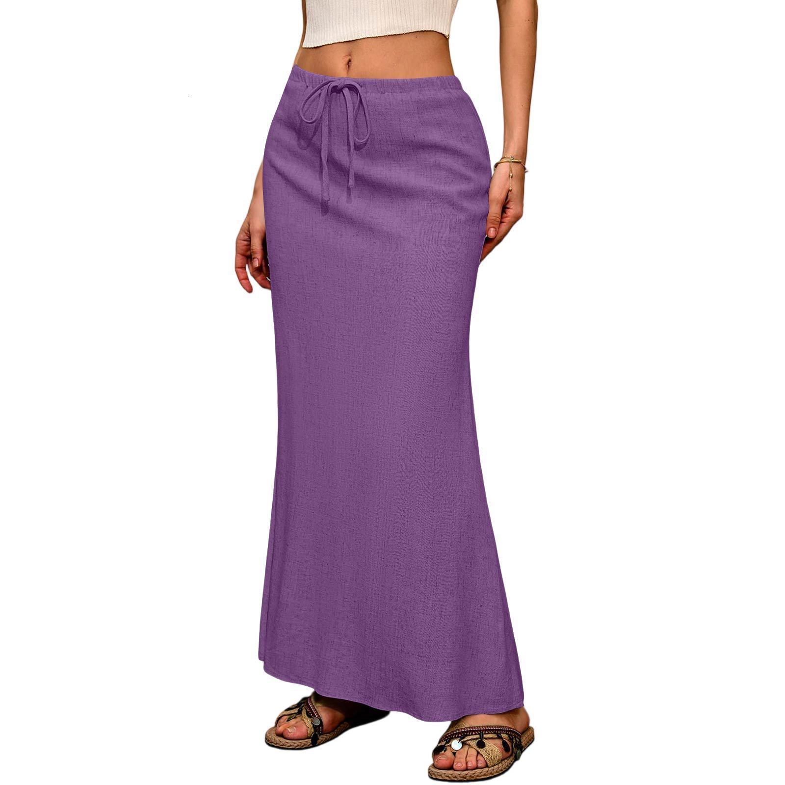 Solid Drawstring Waist Side Shirring Skirt Casual Asymmetrical Ankle Skirt Womens Clothing 240806 - view 9