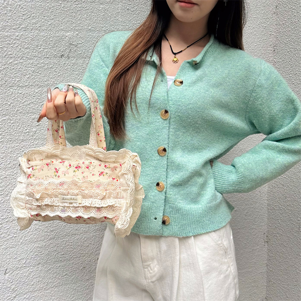 JIAERDI Sweet Lace Y2k Hand Bag Women Girls Bow Cute Canvas Bucket Bag Female Harajuku Fairycore Messenger Bag Bolso Mujer 240810