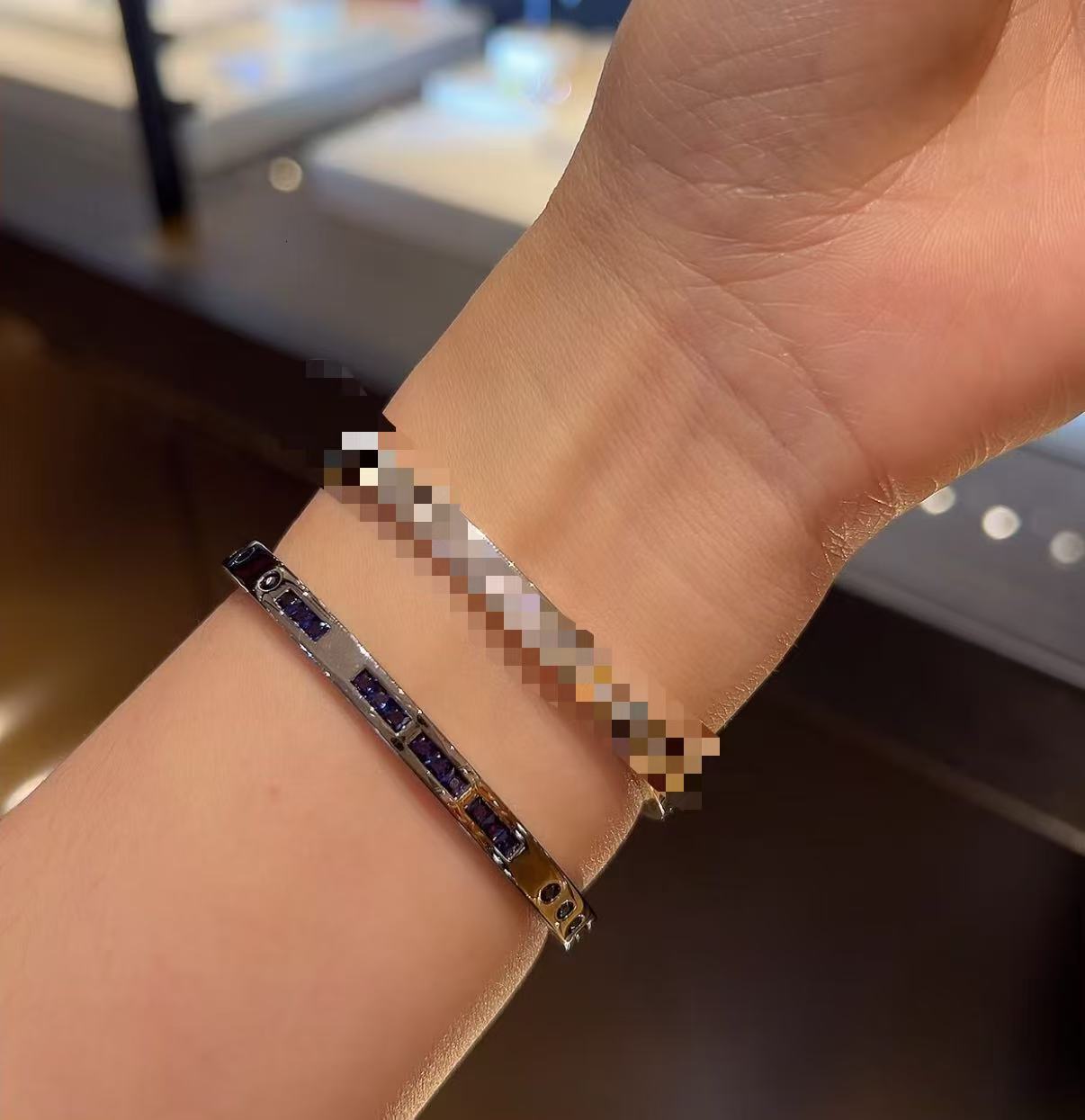 Apmmonaco Jewelry Designer Luxury Woman Men Luxe Bangle Morse Code For Couples In Rose And White Gold Two Tone Bracelet - view 9