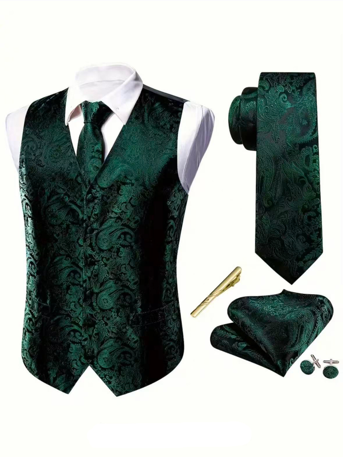 Hi-Tie Navy Blue Mens Vest Formal Silk Paisley Waistcoat Jacket Tie Handkerchief Cufflinks Set For Male Dress Suit Wedding Party 240615
