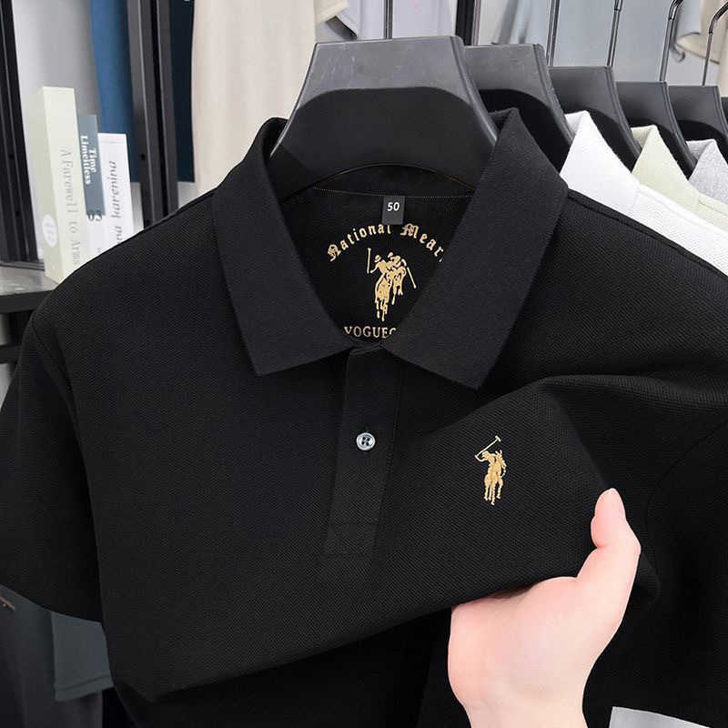 Business short-sleeve embroidered solid color T-shirt new mens POLO shirt with a turn-down collar summer casual loose top for men