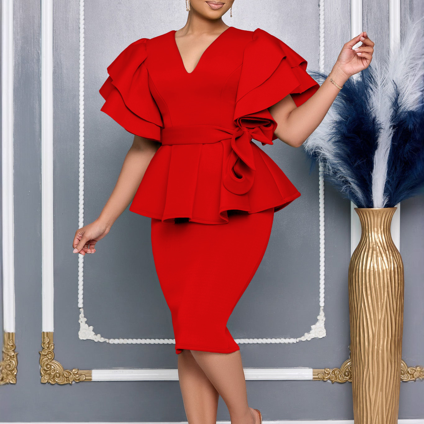 AOMEI Christmas Party Dress Women High Neck Evening Cocktail Event Gowns Knee Length 240106