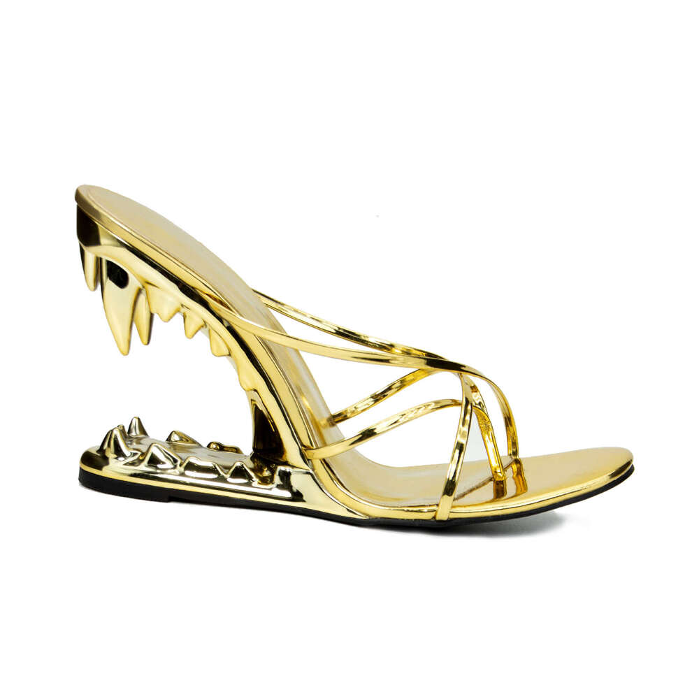 Spring 2026 New European And American Fashion Show Tooth-Shaped Irregular Women's High Heel Slippers Catwalk Style Wedge Cross